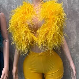 Vibrant Yellow Ostrich Feather Short Set